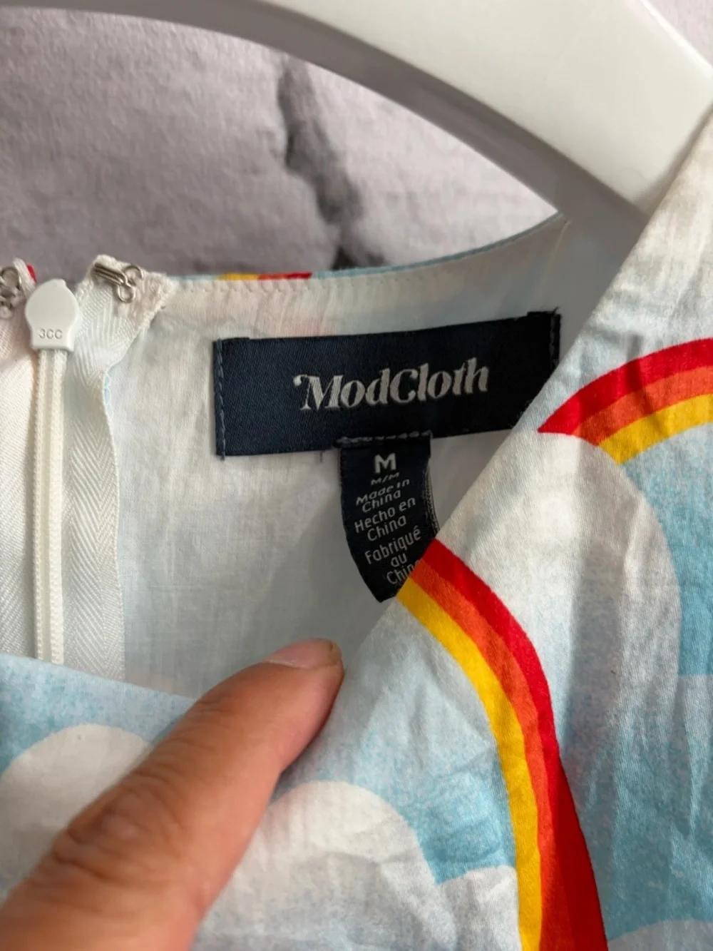 ModCloth Blue Cloud Rainbow Aline Dress Casual 100% Cotton Sunshine Coquette - Picture 4 of 4